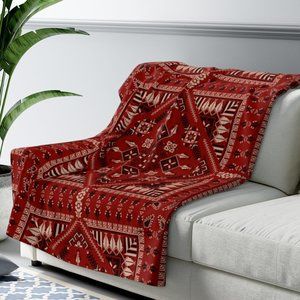 Palestinian Blanket Arab Shemagh Home Decor Cozy Sherpa Fleece Tatreez Blanket